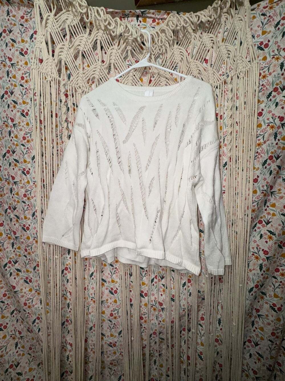 WynneLayers Distressed Ladder Knit 100% Cotton Sweater, Size M